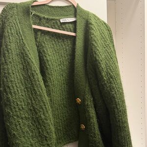 Zara Forest Green Textured Cardigan